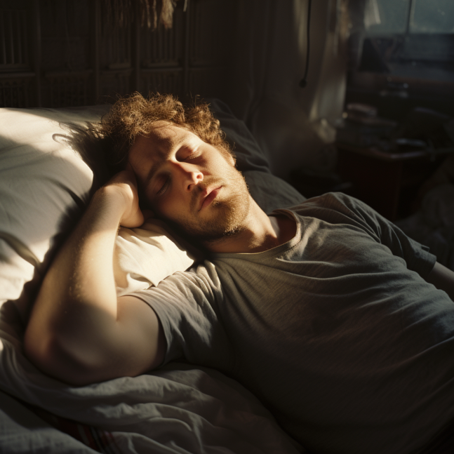 A man sleeping in his bed